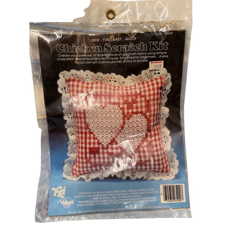 Vintage Valiant Crafts Chicken Scratch Kit 3201 Heart Red Gingham Embroidery DIY